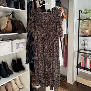 Floral Midi Dress in Black with Pink Accents